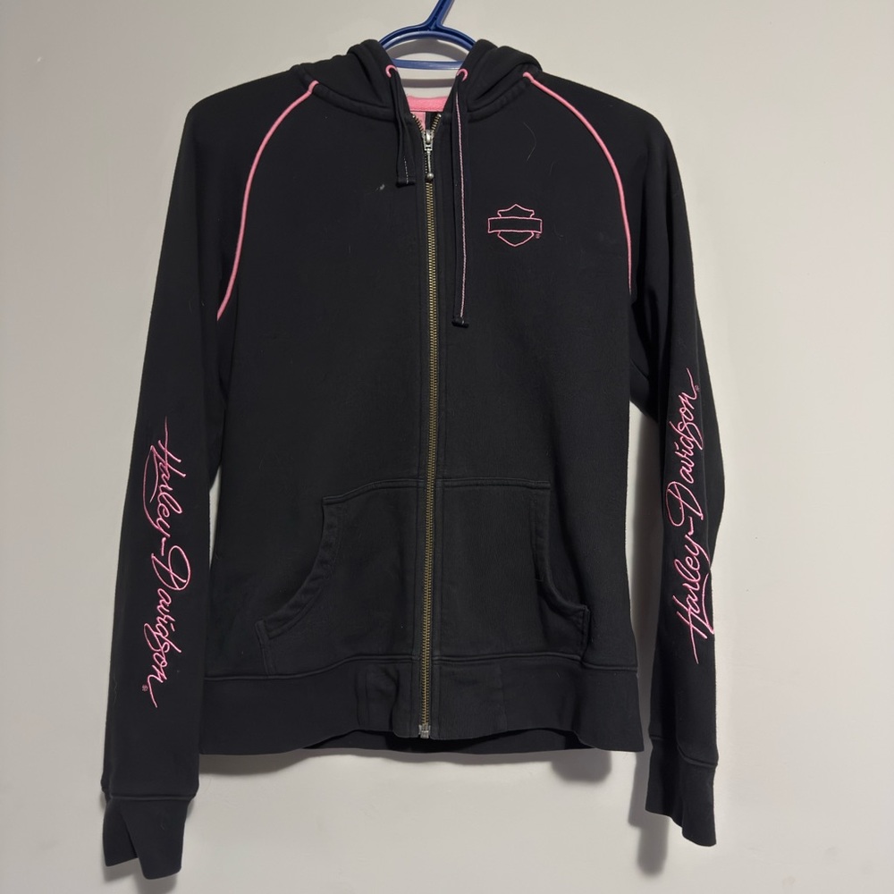 Harley-Davidson Women's Black Bomber Jacket with Pink Details